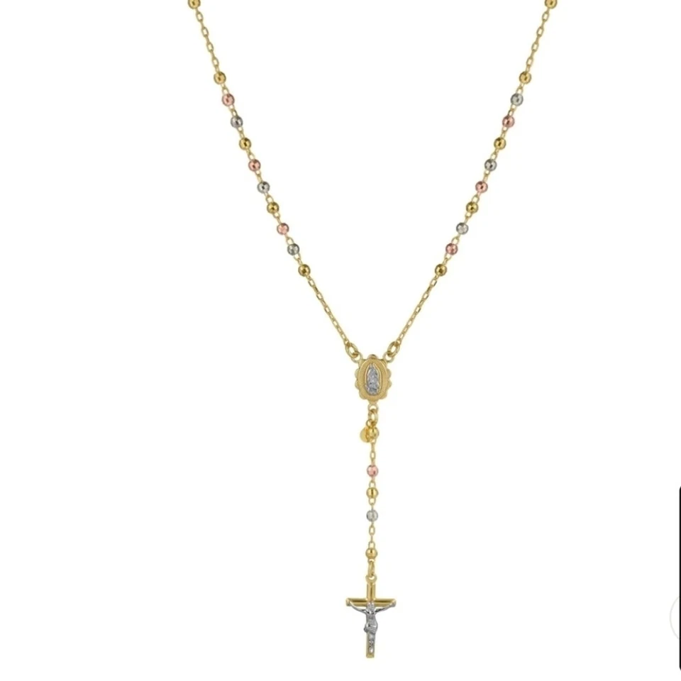 Solid 14K Yellow Gold Beaded Rosary Necklace weighs 12.56 Grams Brand new - Image 2 of 4