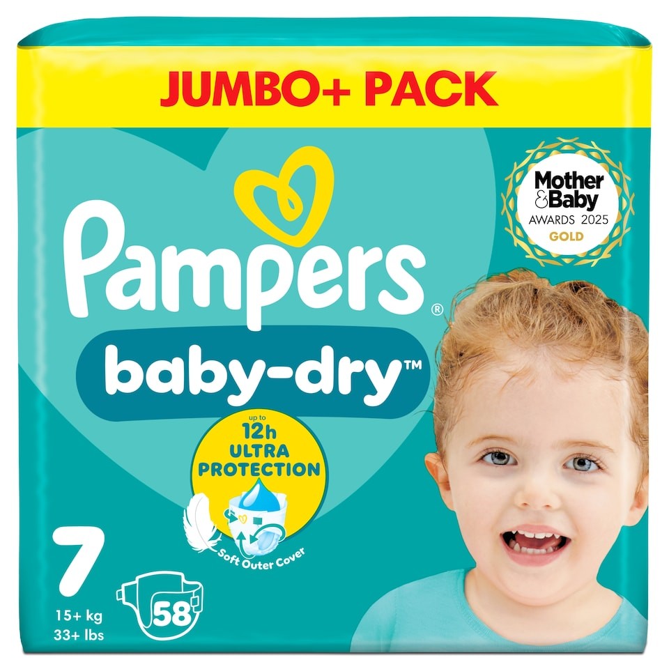 Pampers Baby Dry Size 7 Jumbo+ Pack 58 Nappies