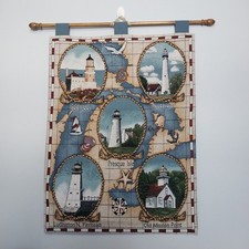 Lighthouses of The Great Lakes 36" X 26" Wall Hanging Tapestry Made In USA