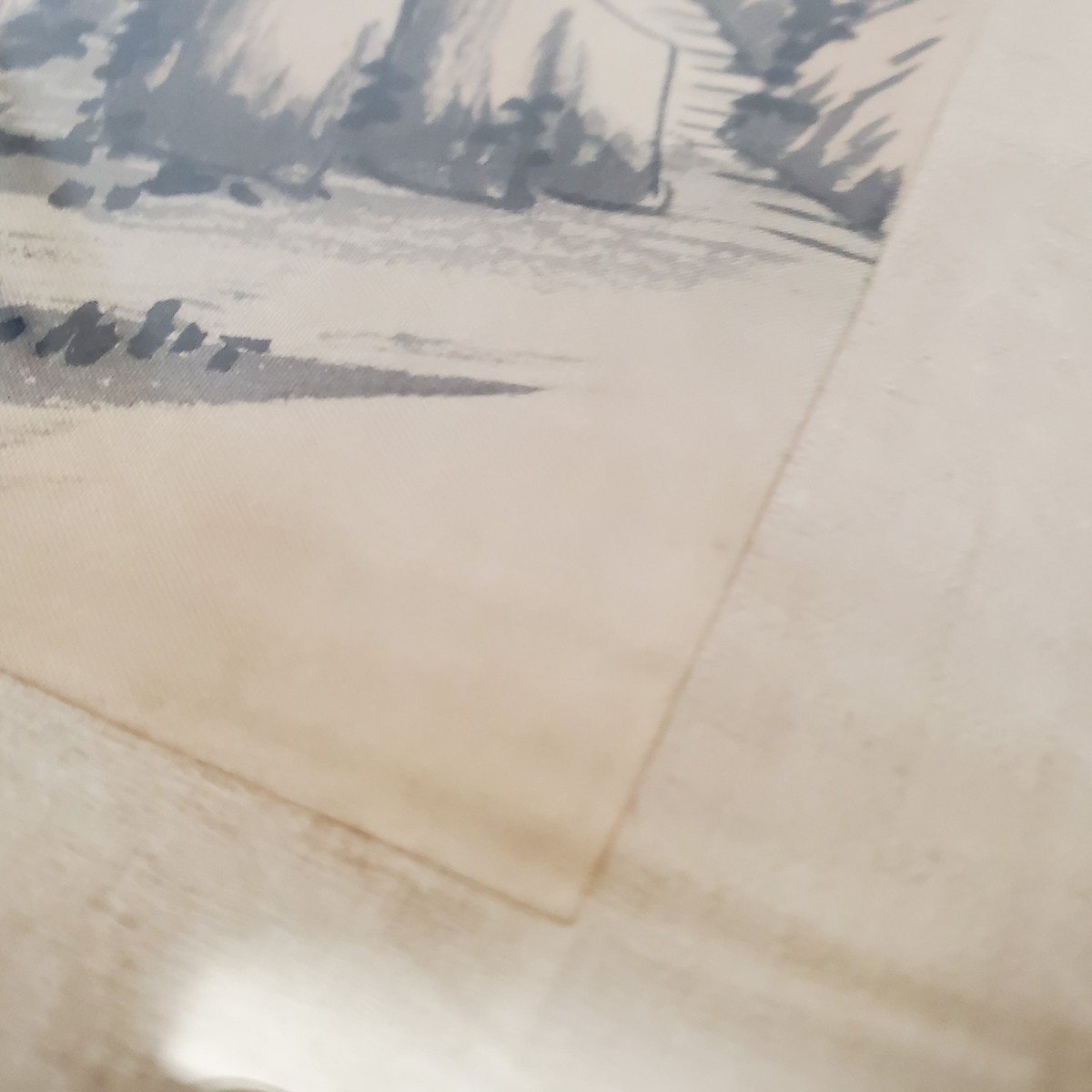Vintage Chinese Shan Shui Silk Painting Landscape River Boat