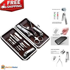 Compact Manicure  Pedicure Kit with Durable Stainless Steel Tools - 12 Pieces