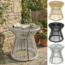 PE Rattan End Table, Round Side Table, Tempered Glass Top Coffee Table