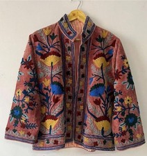Hand-Embroidered Suzani Floral Jacket Boho Coat, Ethnic Textile Fashion, Color