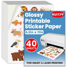 40 Sheets Glossy Sticker Paper, 8.5in x 11in Sticker Paper for Inkjet Printer...
