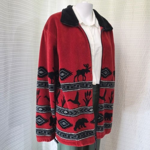 VTG Unique Fleece Coat Native Theme by COASTLINES Fashion For Canada Women's M