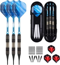 Professional Soft Tip Darts Set 20 Grams - 50 Rubber O-Rings + 30 Darts BLUE
