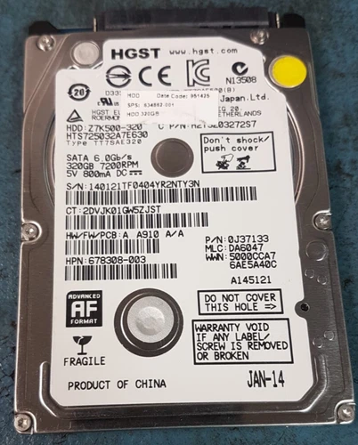 HGST 320GB 2.5" Z7K500-320 SATA Hard Disk Drive 0J37133 HTS725032A7E630 Laptop