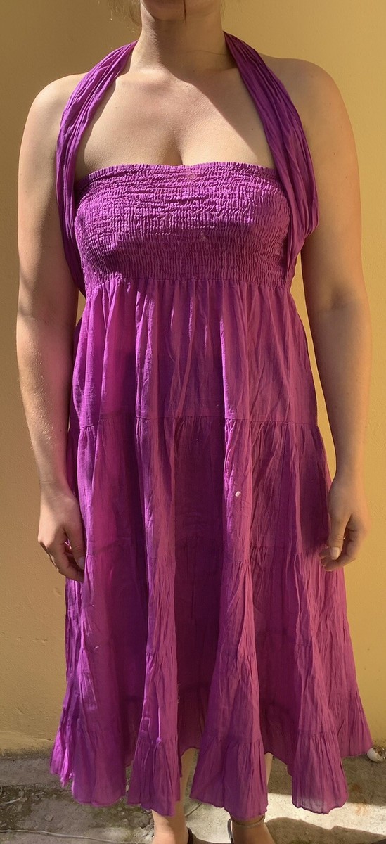 🎈Riviera Bhs Indian Cotton Violet /Cerise Smock Ruched Crinkle - Main Image