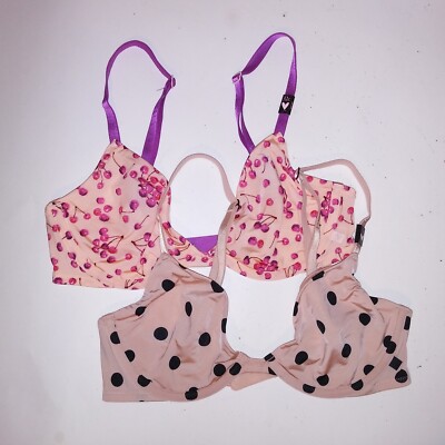 Set of 2 Victoria Secret Bra 32C Unlined Demi Beige Black Pink