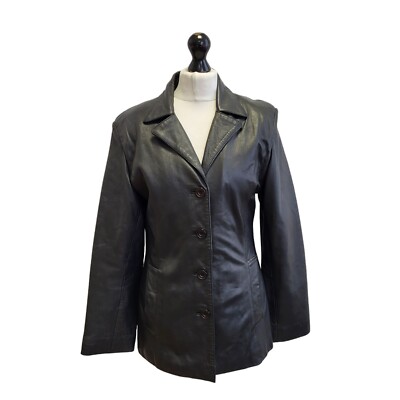 Vintage Mc Neal Button-Up Collared Leather Jacket Uk Women's M ZZ405