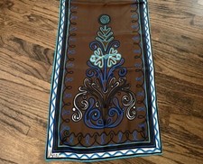 Vera Neumann scarf vtg brown folk art blue teal white 13x44