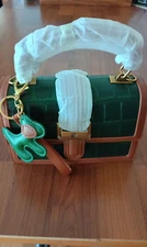 LOUIS DAISY - Small Brown and Green Faux Croc Embossed Convertible Bag