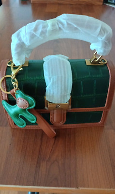 LOUIS DAISY - Small Brown and Green Faux Croc Embossed Convertible Bag