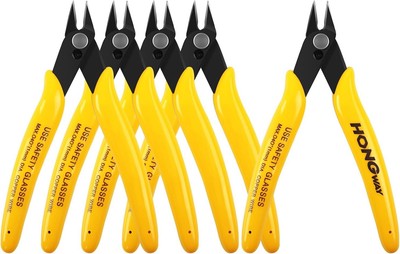 HongWay 5pcs Micro Flush Cutters, Wire Cutter with 5''- 5 Pack, Yellow 