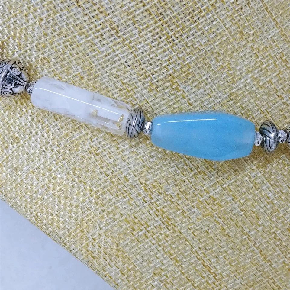 Collar Chico's con Borla Tono Plata Cuentas Azul Piedras Transparentes 28-32" Foto 4 de 4