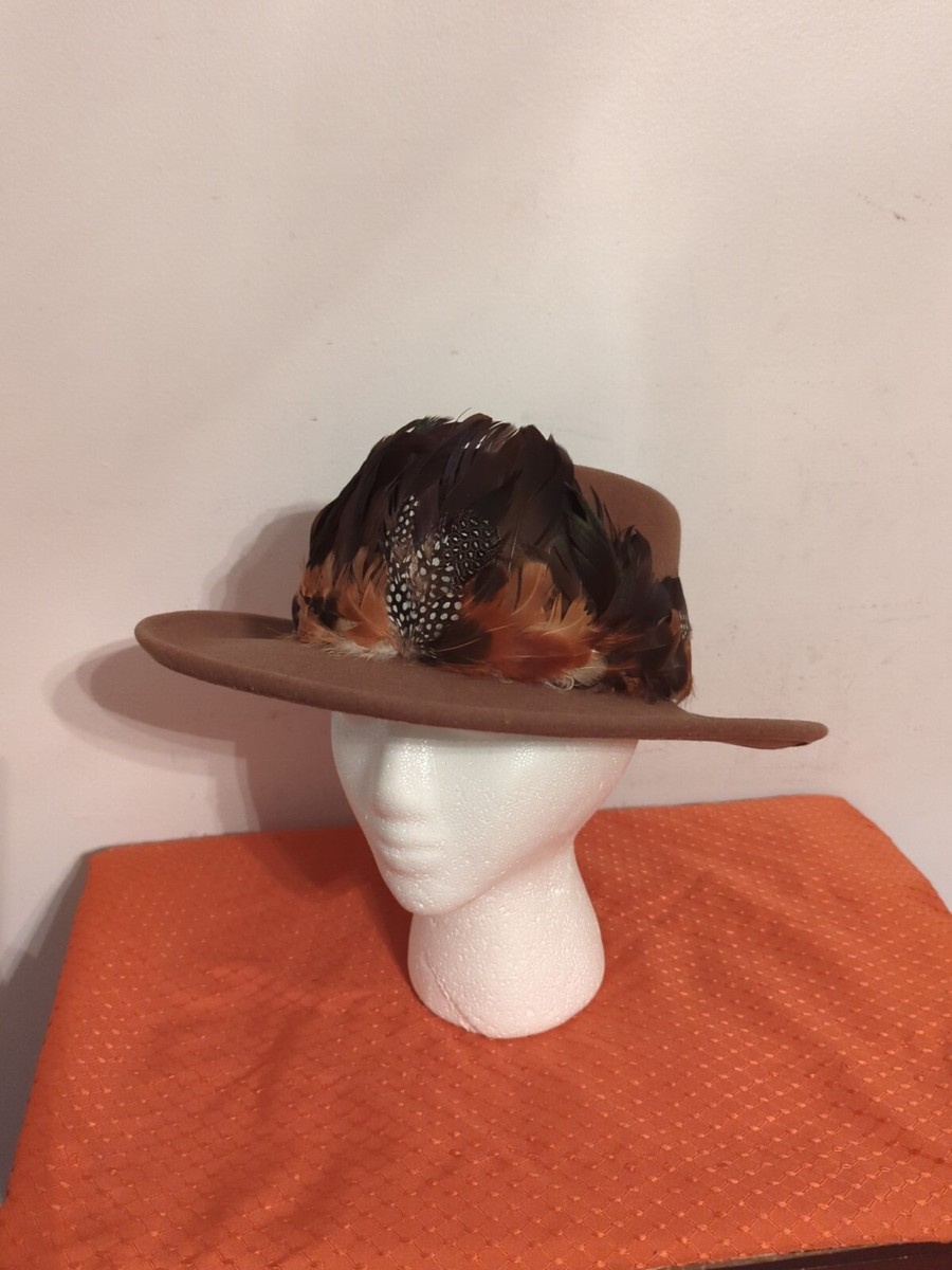 Dorfman Pacific Wool Felt Tan Hat With Feathers Mens Size  display picture 3