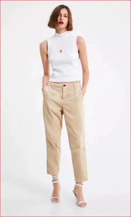 new Zara women pants chino mid rise 9632/046/710 beige sz US 2 EUR 34 $98 | eBay