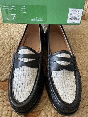 New In Box, J Crew Winona Loafer Woven Leather Loafer Black/White 37.5EU 7US