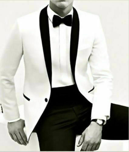 Men Slim Fit White Suit Black Shawl Groom Tuxedos Groomsmen Wedding Suit  Custom | Ebay