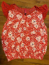 Pure Energy Womens Blouse  Cap Sleeve Blouse Size 3 red floral casual pullover