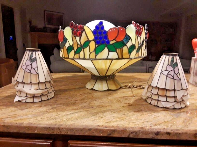 Vintage Tiffany Style Pendant Light Fixture Slag Stained Glass