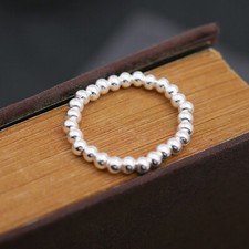 925 Sterling Silver Simple Bright Beaded Ring A3079