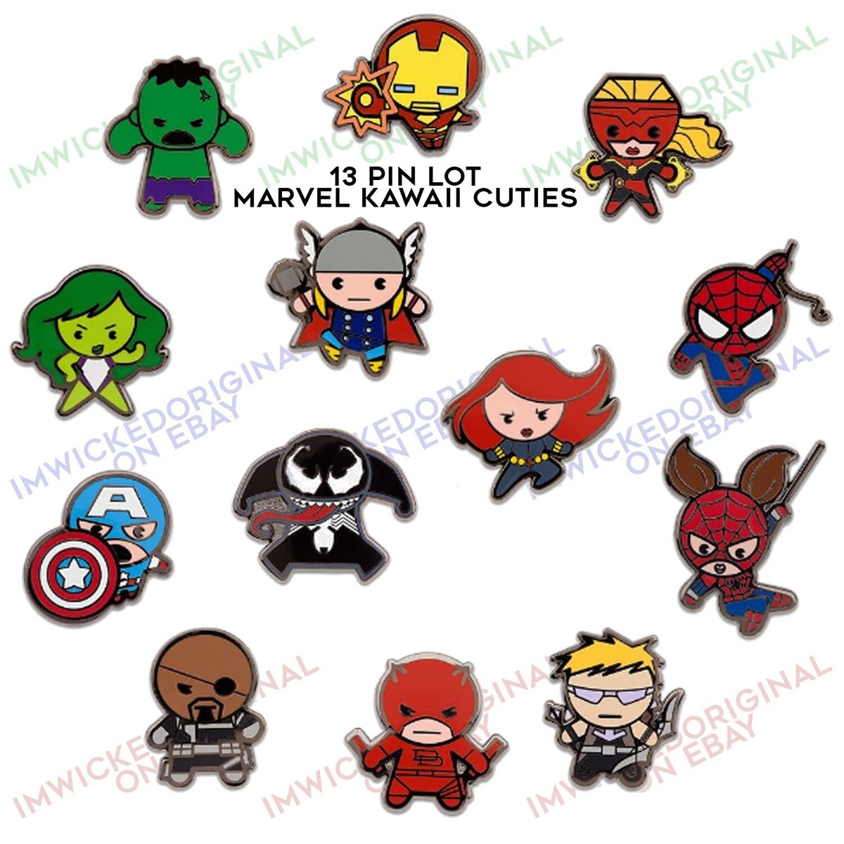 13 Disney Marvel Trading Pin Set Avengers Kawaii Art Style