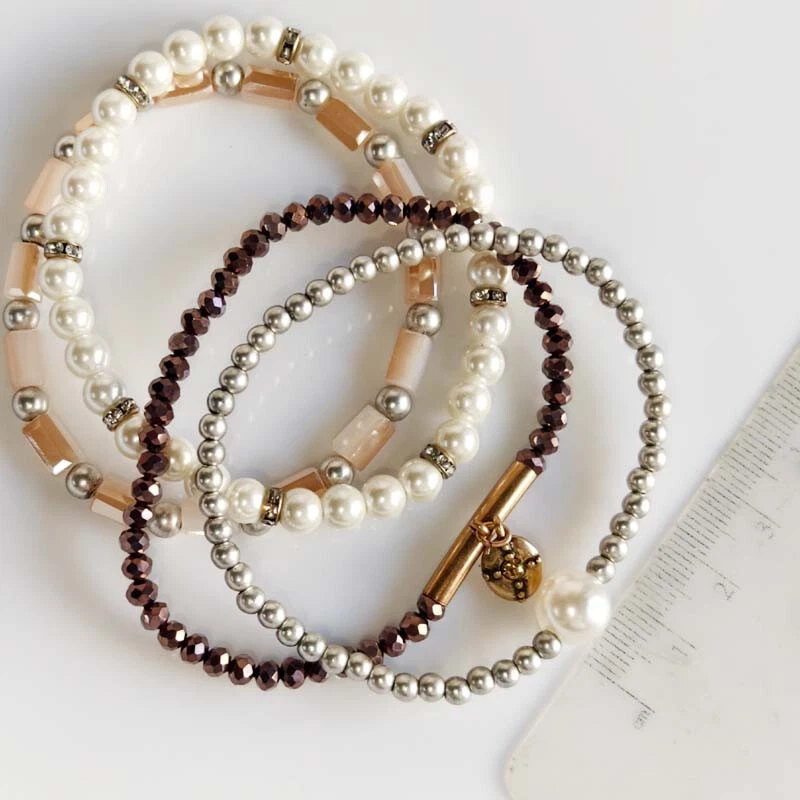 4 peças Chicos Beads pulseira elástica empilhável retrô feminina festa férias joias - Imagem 4 de 4