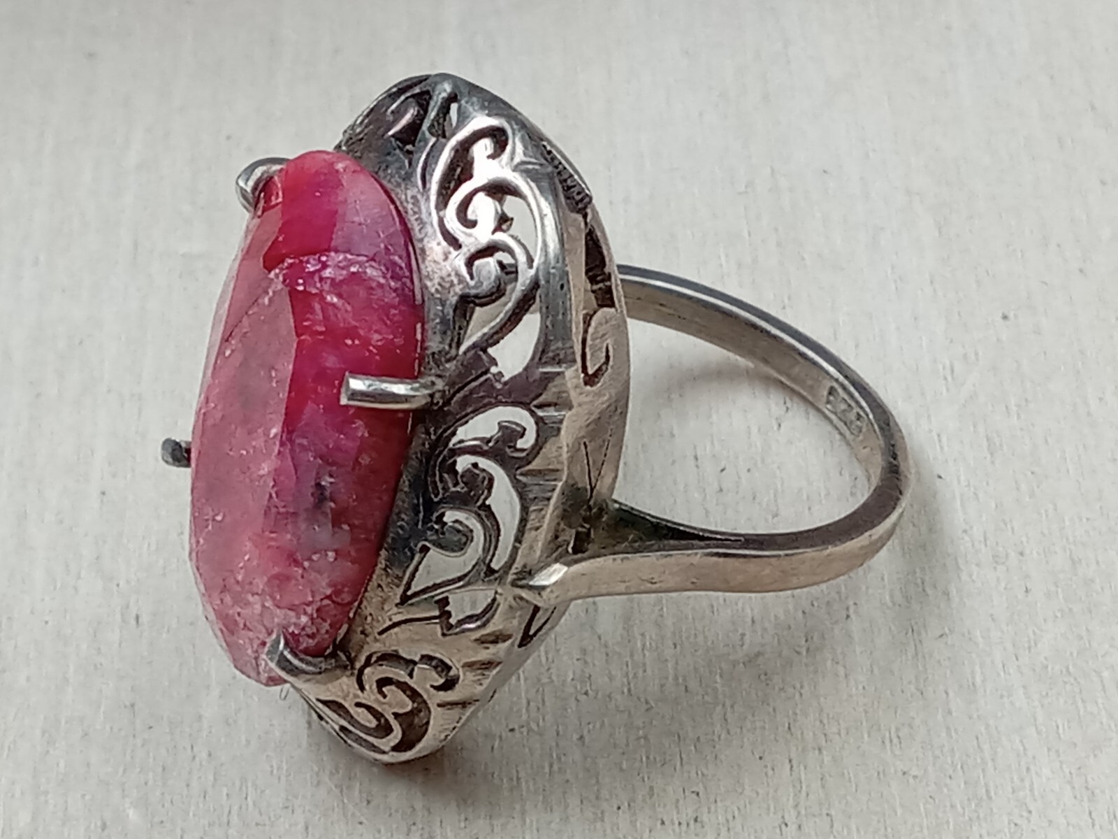 Statement Sterling Silver Ring Bright Magenta, Re… - image 5