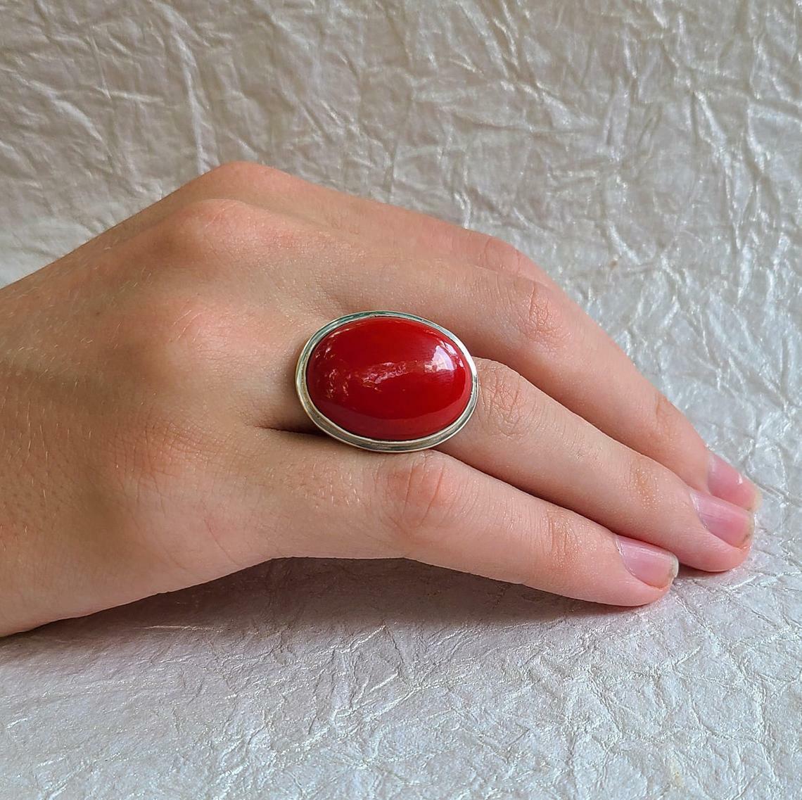 Magic Red Coral Gemstone 925 Sterling Silver Handmade Ring All