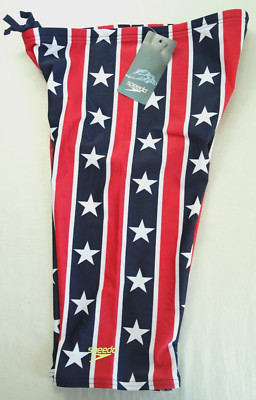 Speedo Men's Jammer Swimsuit 34 Red White Blue Star Lane ProLT Fabric MSRP$39