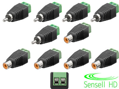 10 Cinch RCA Terminalblock Adapter 2 Pin 5 Stecker Buchse Klemmen Set Schraubbar