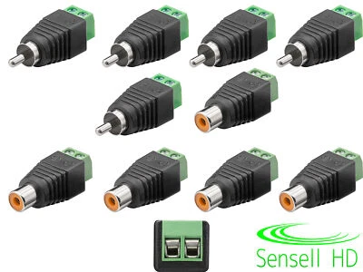 SENSELL 10 Cinch RCA Terminalblock Adapter 2 Pin 5 Stecker Buchse Klemmen Set Schraubbar