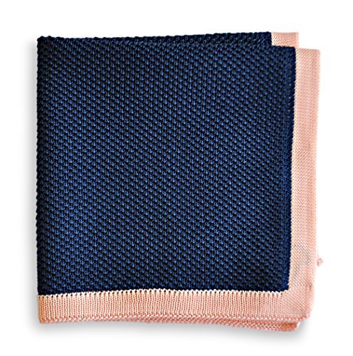Frederick Thomas plain navy blue knitted pocket square with pink edging - Picture 4 of 5
