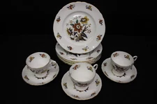 12pc Vintage Royal Tuscan Red-Orange/Yellow/Blue Floral China: Cup Saucer Plate