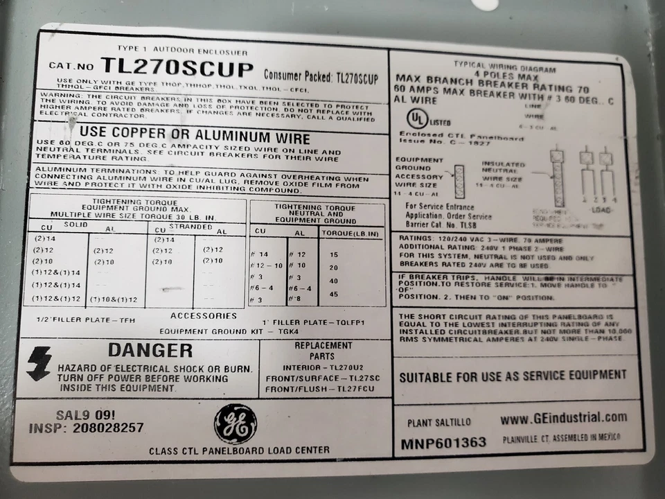 GE 70 Amp Main Lug 2 Spaces 4 Circuits TL270SCUP - Indoor Use - Surface Mount - Image 2 of 4