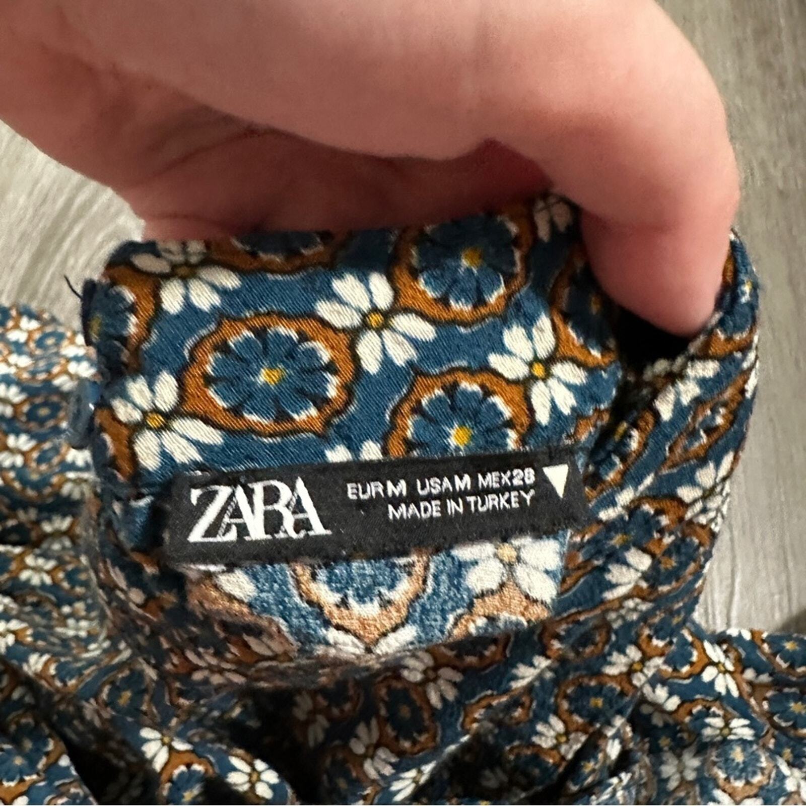 Zara Blue, White & Orange Floral Print Long Sleeve Top Size M image 7