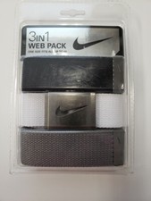 NIKE MENS WEB BELT 3 IN 1 PACK BLACK HARDWARE BLACK/WHITE/GREY