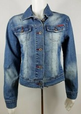 Southpole Womens Jean Jacket Size Juniors Medium Blue Denim Acid Wash Button Dow
