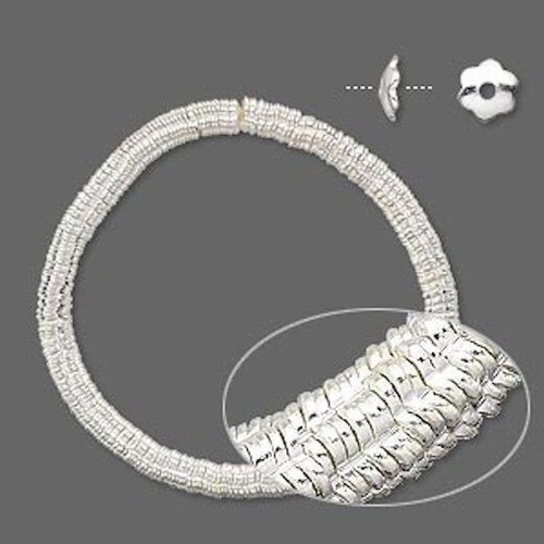 Bead Cap, 300 Silver Plated Steel 5x1.5mm Smooth Flower to Fit 6-8mm Beads - Picture 2 of 3