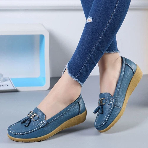 Fit Shoes Loafer Wide Slip On Womens Ladies Shoe Size Work Leather Memory Foam - Picture 4 of 37