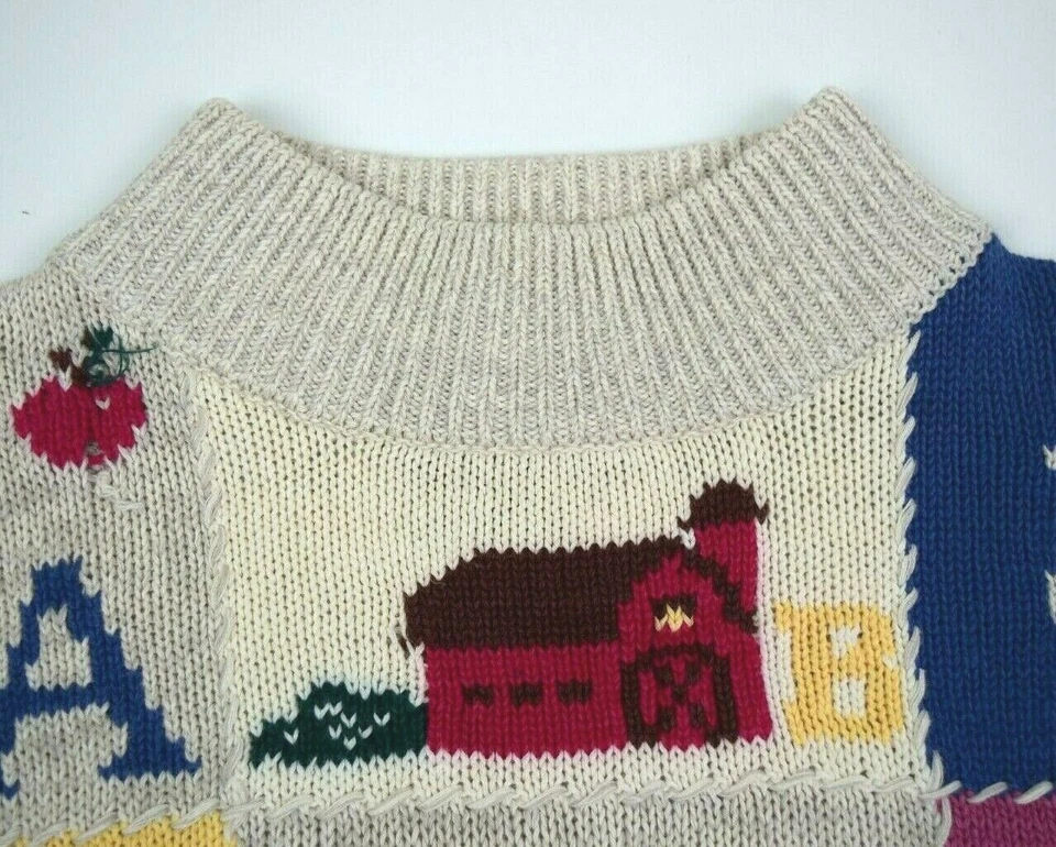 Vintage Woolrich Sweater Size M 80s Cream Country Patches High Crew Neck Grunge - Image 2 of 4