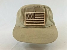 Youth Military Cadet Hat Strapback Cap American Flag Patch Beige Ages 3 and Up
