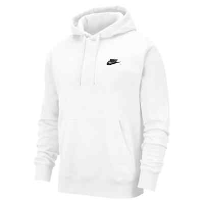 Nike Men's NSW Club Fleece LS White Pullover Hoodie BV2654-100 XS (H3)