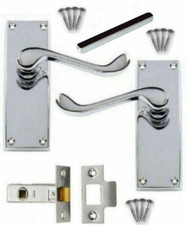 Image of DOOR HANDLE SETS VICTORIAN CHROME HANDLES LATCH LOCK BATHROOM PRIVACY SCROLL