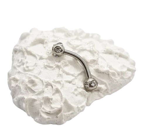 Piercing sopracciglia con brillantini orecchino banana curvo in acciaio e sfere - Immagine 4 di 4