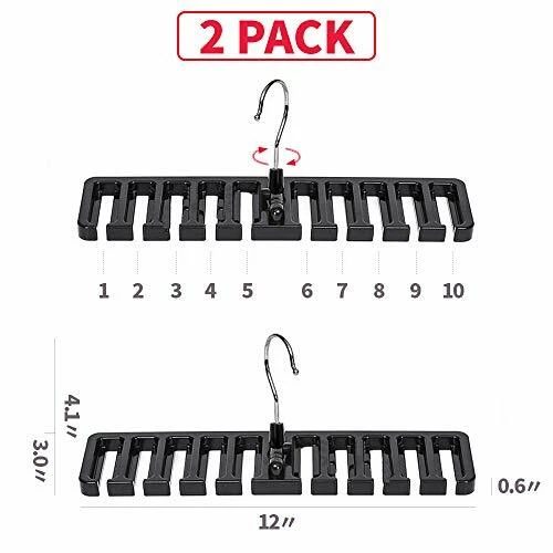 2 Pcs Tie Rack Hanger Belt Holder Hook Closet Organizer Storage Rotating Black - Image 2 of 4