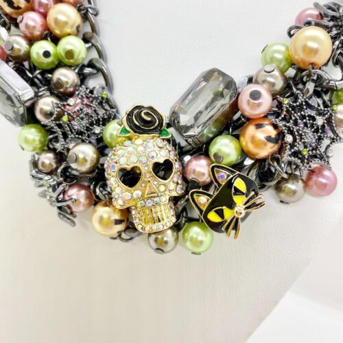 Betsey Johnson Halloween Statement Choker Necklace Spider Ghost Skull Cat Bat - Picture 3 of 8