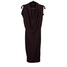 Bodycon Midi Dress M/L Dark Brown Pullover Knit Pleated Sleeveless Cowl Neck