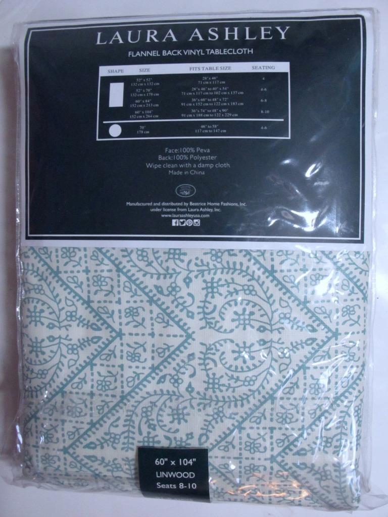 NEW Laura Ashley Flannel Back Vinyl Tablecloth 60 x 104 Linwood Blue